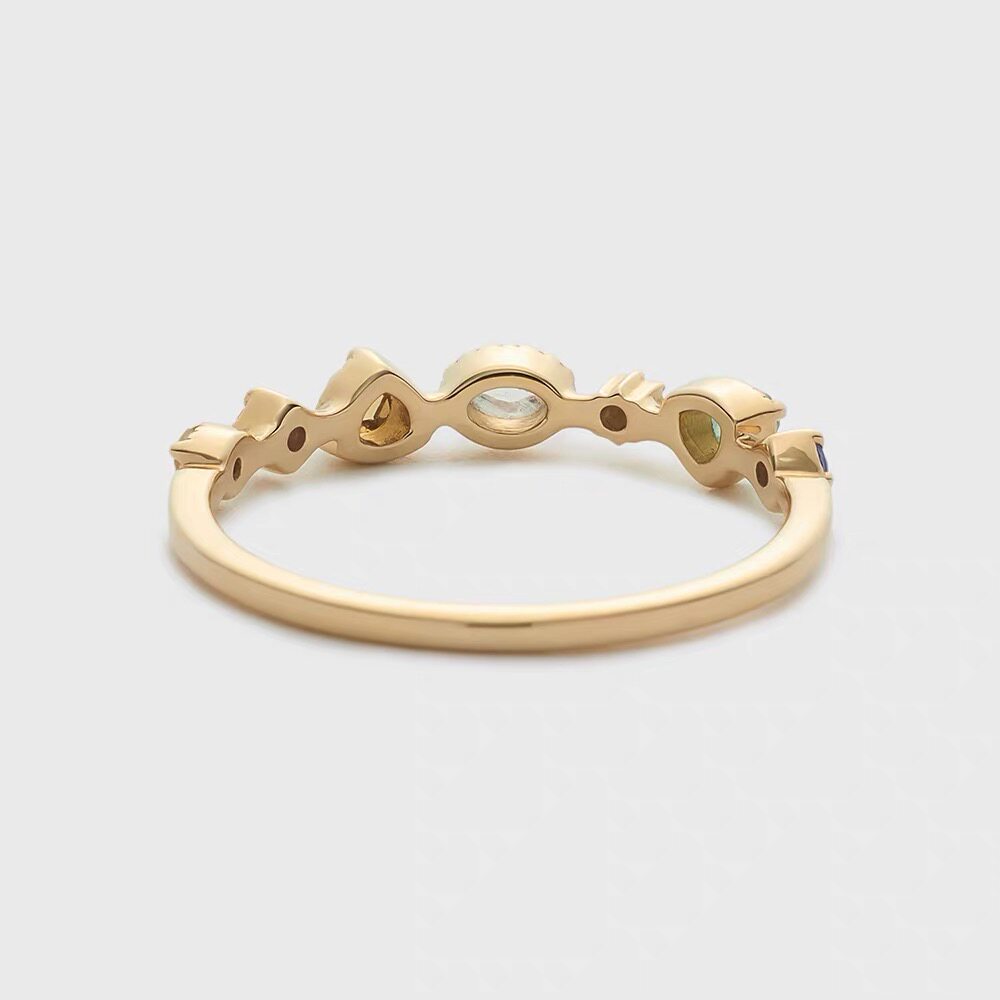 Seven colorful gemstones 925 silver gold-plated ring