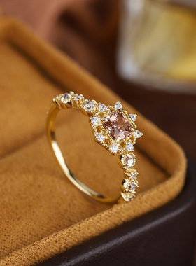 茶晶方糖雪花奢华项链戒指套装