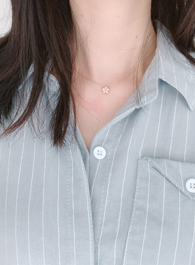 樱花项链红宝石纯银女粉贝壳