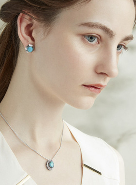 绿松石纯银女复古项链套装