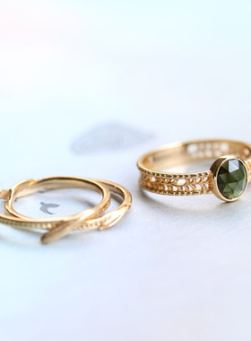 戒指纯银树叶羽毛日系女