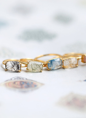 糖果色发晶戒指纯银日系女