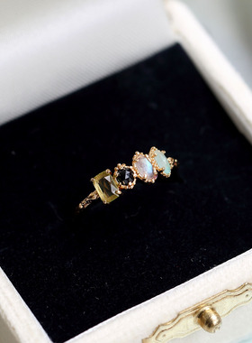 天然多色宝石女纯银小清新戒指