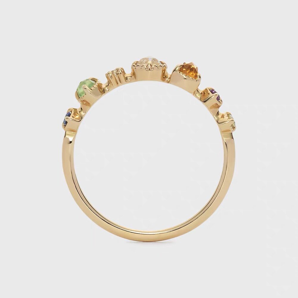 Seven colorful gemstones 925 silver gold-plated ring