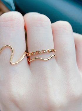 女纯银日系波浪翻转戒指