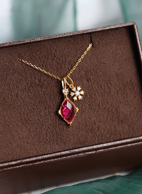 红宝石菱形戒指纯银复古女