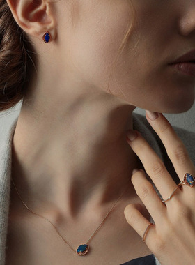 猫眼蛋白石纯银女镂空花纹项链