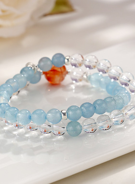 白水晶手串海蓝宝石手链小众原创