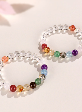 定制款白水晶手串海蓝宝紫水晶