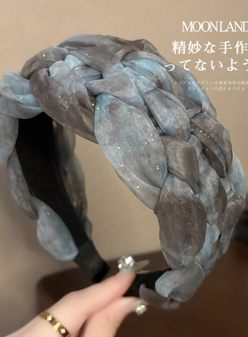 韩系轻盈透气网纱编织宽边发箍女