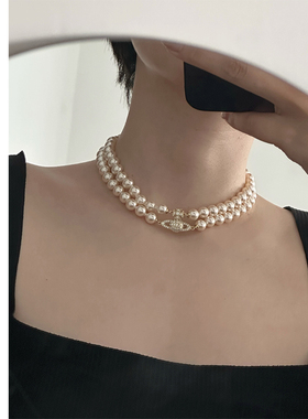 高品质土星双层珍珠项链手链