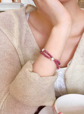 双层精致冰晶莓粉水晶手串小众