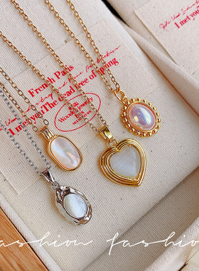 复古港风猫眼椭圆爱心吊坠细项链女优雅高级感巴洛克风气质锁骨链