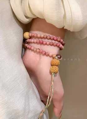 夏天桃红色叠戴串珠手链小清新