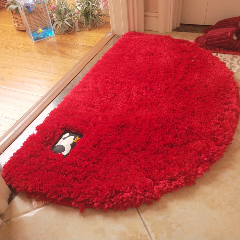 红色婚房卧室门垫浴室吸水脚垫机洗长绒淋浴房擦脚毯半圆客厅地垫 - 图1