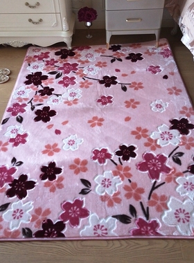 粉色浪漫花朵床边毯女儿房卧室地毯客厅茶几立体剪花可机洗飘窗毯