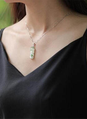 吊坠纯银镶嵌项链挂件和田玉竹节