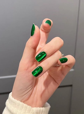 帝王绿翡翠色猫眼指甲油胶2025新款秋冬显白玻璃珠晶石猫眼胶美甲