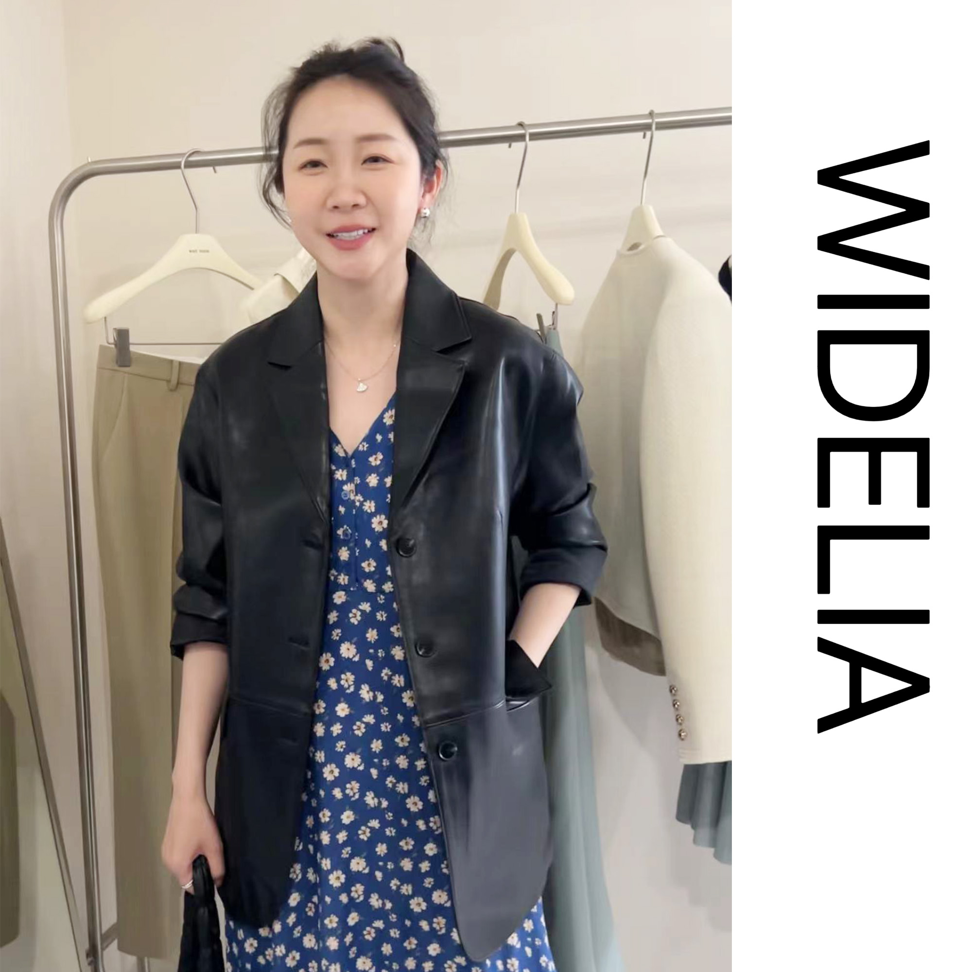 widelia陈魅儿2024春秋新款百搭时尚高品质翻领机车风皮衣外套女 - 图1