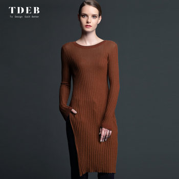 2024 Spring Fashion Wool Sweater Women's Mid-Length Light Knit Sweater Slit Sweater Round Neck Versatile Bottoming Sweater