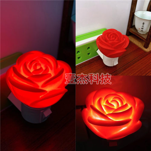 玫瑰花灯红色小夜灯带开关婚房喜庆起夜灯壁灯荷花入宅情趣氛围 - 图1