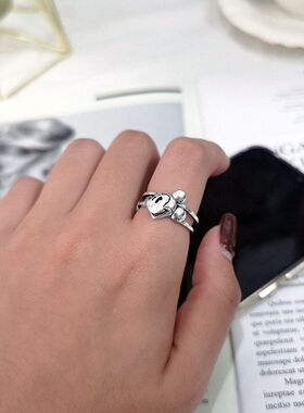 韩国ins复古做旧米奇米老鼠开口戒指卡通组合戒指可调节学生潮