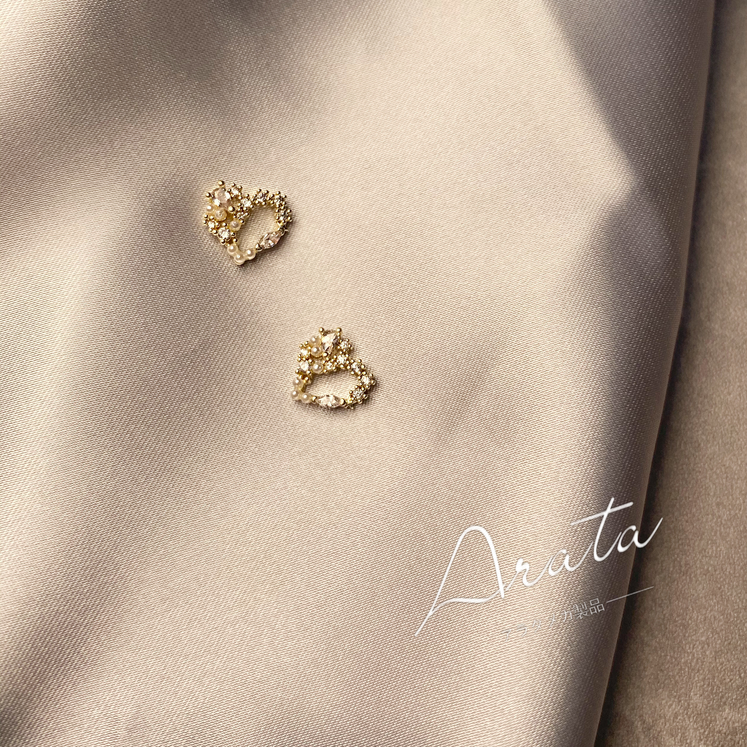 ARATA美甲饰品 高定珍珠碎钻爱心 指甲美甲真金锆石装饰饰品 爱心 - 图0