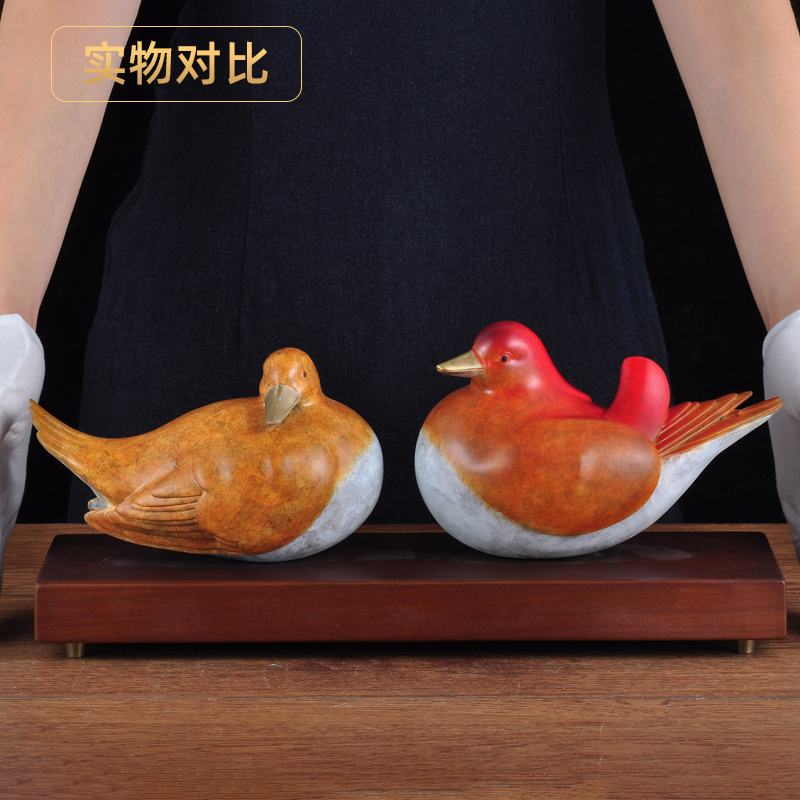 彩铜鸳鸯摆件一对比翼双飞鸳鸯戏水家居客厅电视柜装饰品结婚礼品