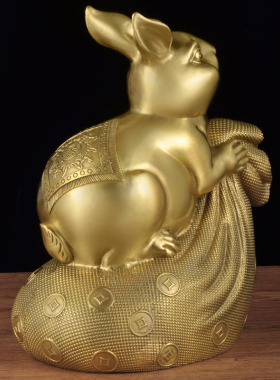 莲善堂铜招财福兔福袋摆件