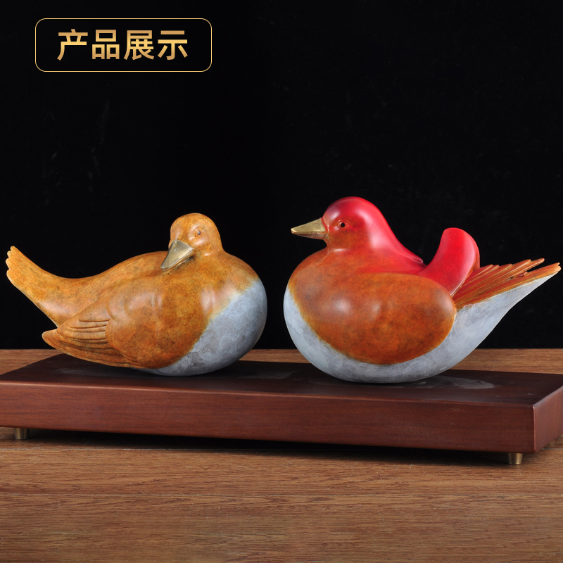 彩铜鸳鸯摆件一对比翼双飞鸳鸯戏水家居客厅电视柜装饰品结婚礼品