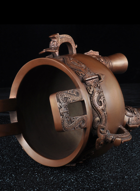 莲善堂紫铜兽面龙纹鼎家居客厅