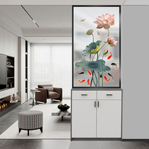 New Chinese Art Glass Screen Partition Custom Living Room Entrance Tempered Glass Frosted Light Lavish Flowers 9 Fish Fig.