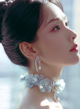 hefang925纯银何方白玫瑰项链耳环水滴玫瑰项链耳环戒指高奢优雅