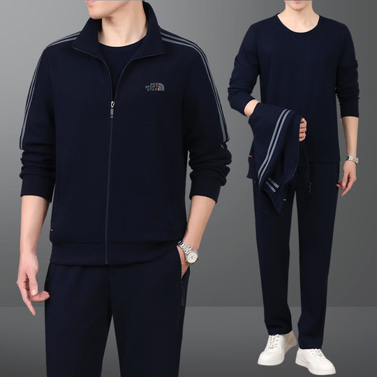 中老年爸爸秋装2025运动服休闲外套男士春秋宽松中年父亲三件套装