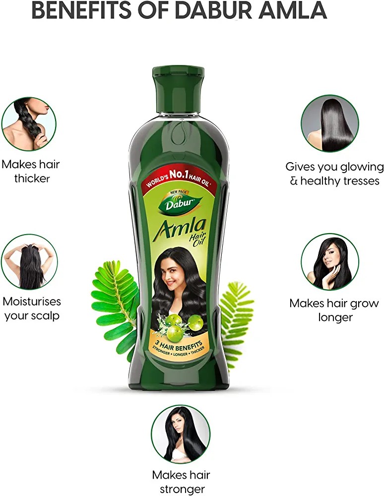 新货India Dabur Amla HAIR OIL印度醋栗养发乌发柔顺发油 270ml - 图0