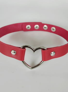 原宿简约爱心坠皮革项圈pu皮