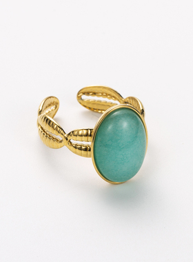 钛钢开口椭圆形松石贝壳戒指