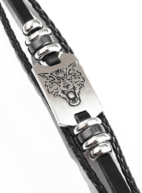 义乌小饰品批发跨境爆款编织PU手环狼头个性时尚通勤男士手链