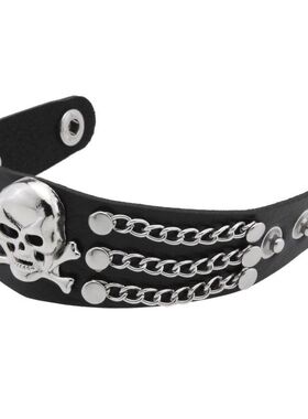 厂家直销跨境欧美朋克风骷髅头手链个性潮流铆钉手镯摇滚夜店手环