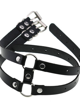 欧美新款哥特风皮质双排圆圈项链