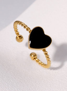 跨境简约时尚爱心形不锈钢戒指女不掉色ins风小众设计感活口指环