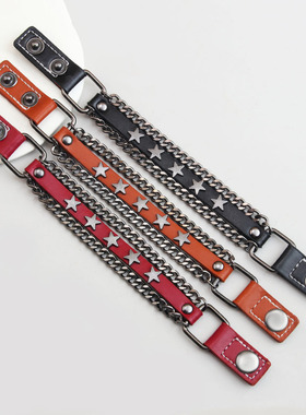 欧美跨境亚马逊新款热销朋克牛仔配饰五角星链条牛皮男士潮流