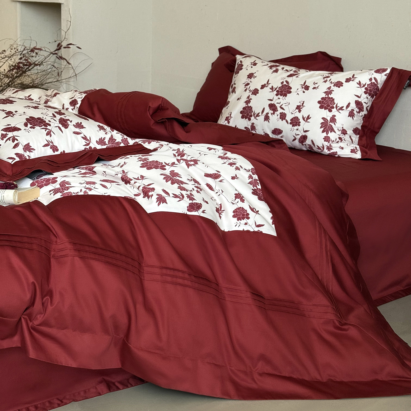 坤花家纺法式婚庆四件套100S长绒棉纯棉玫瑰被套红色结婚喜被床品,淘宝优惠券,粉丝福利购,淘宝优惠卷