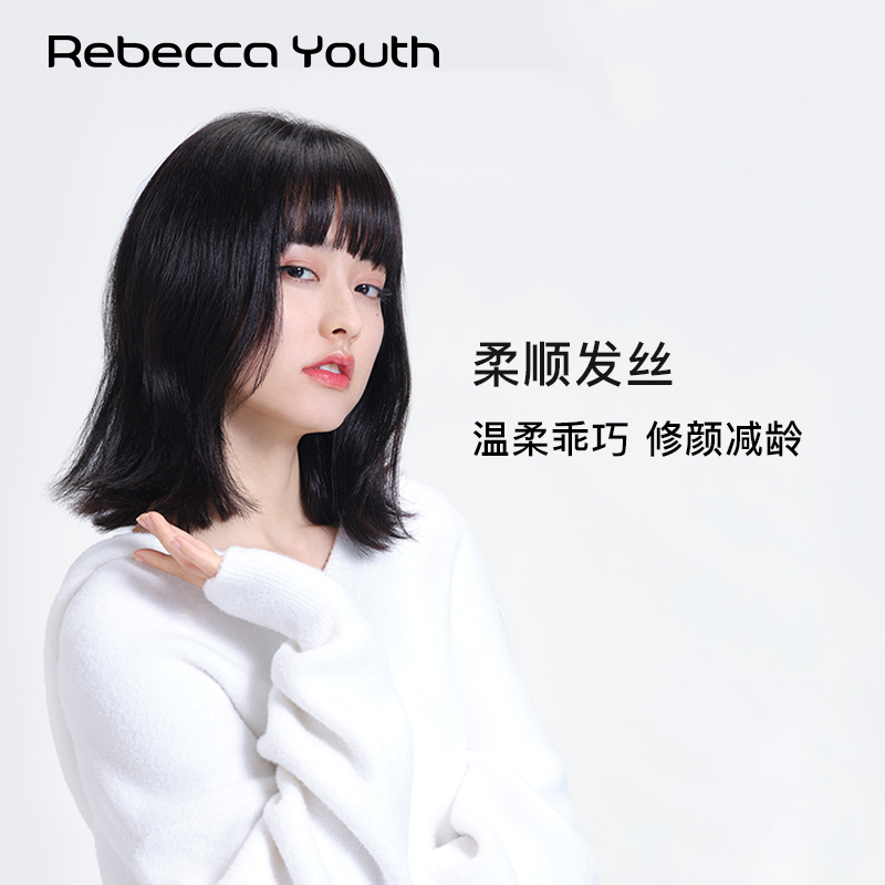 瑞贝卡假发女漫画齐刘海发尾外翻锁骨发中长直发全真人发时尚头套 - 图1