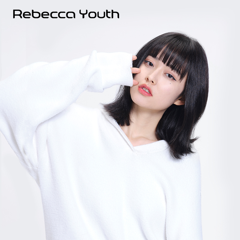 瑞贝卡假发女漫画齐刘海发尾外翻锁骨发中长直发全真人发时尚头套 - 图2