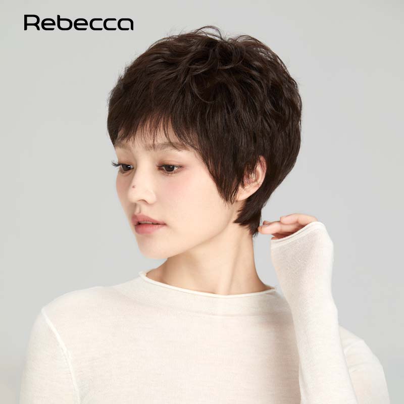 瑞贝卡假发女全真发经典短卷发纹理烫蓬松饱满头型时尚短发全头套