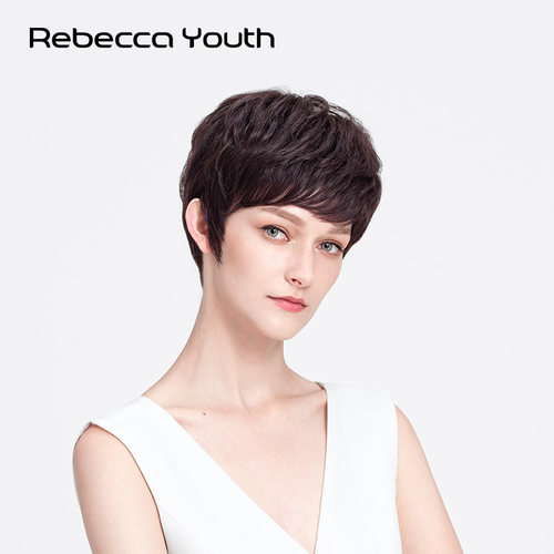瑞贝卡假发女短卷发斜刘海逼真自然时尚蓬松遮白发中老年妈妈头套 - 图0