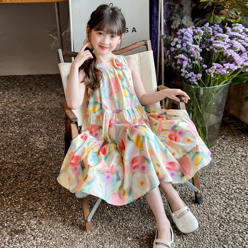 女童连衣裙夏装韩版背心儿童洋气夏季小女孩碎花中长款吊带沙滩裙,淘宝优惠券,粉丝福利购,淘宝优惠卷