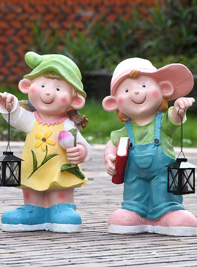 卡通路灯读书真娃娃玻璃钢雕塑庭院人物幼儿园公园装饰美陈摆件