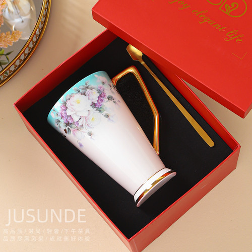 jusunde 奢华高端骨瓷大容量500ml马克杯大唐杯生日礼物伴手礼品 - 图2